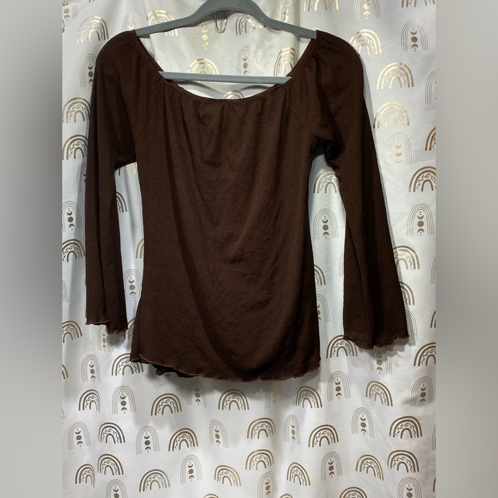 Chic Brown Scoop Neck Blouse